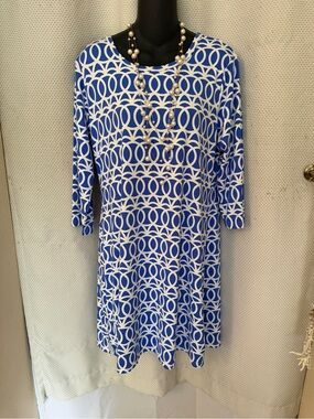 Lulu-B Blue & White Geometric Midi Dress
